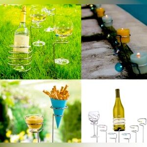 New Open Box Pampered Chef Outdoor Party Sticks #2828 1 Bottle & 6 glass holders